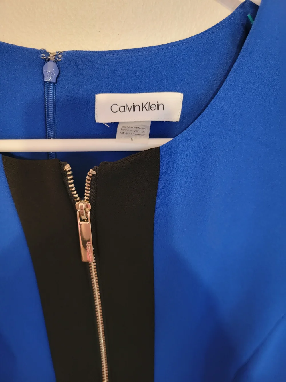 Calvin Klein Royal Blue Fit & Flare Dress with Black Trim - Picture 2 of 9